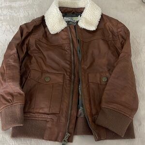 Faux leather bomber jacket with faux shearling collar